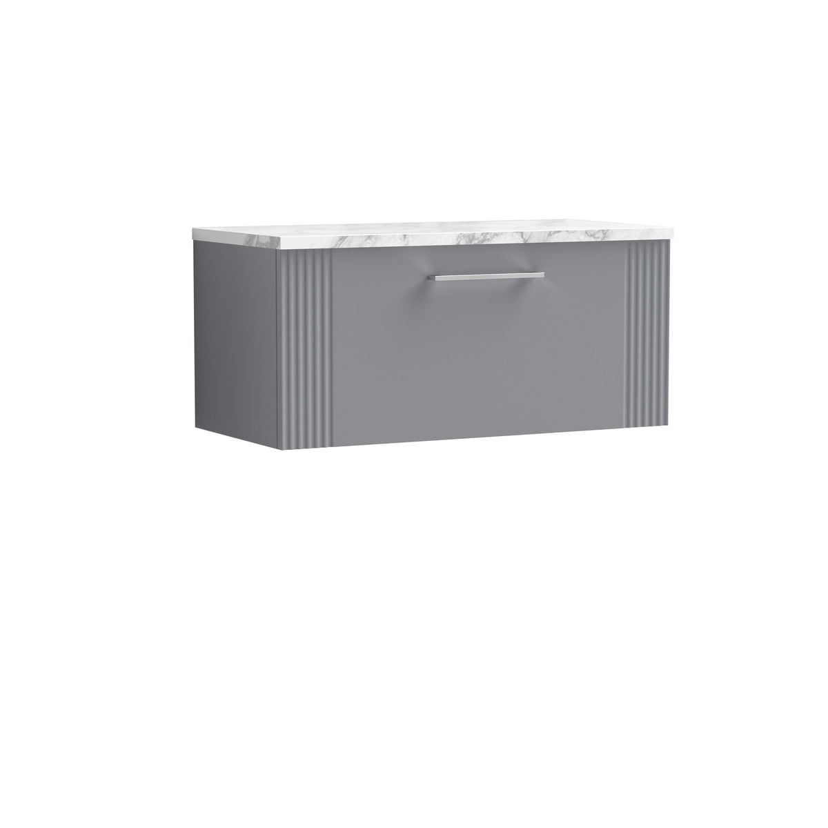 Modern Splash 800mm Satin Grey Part Fluted 1 Drawer Wall Hung Vanity Unit With Carrara Laminate Worktop