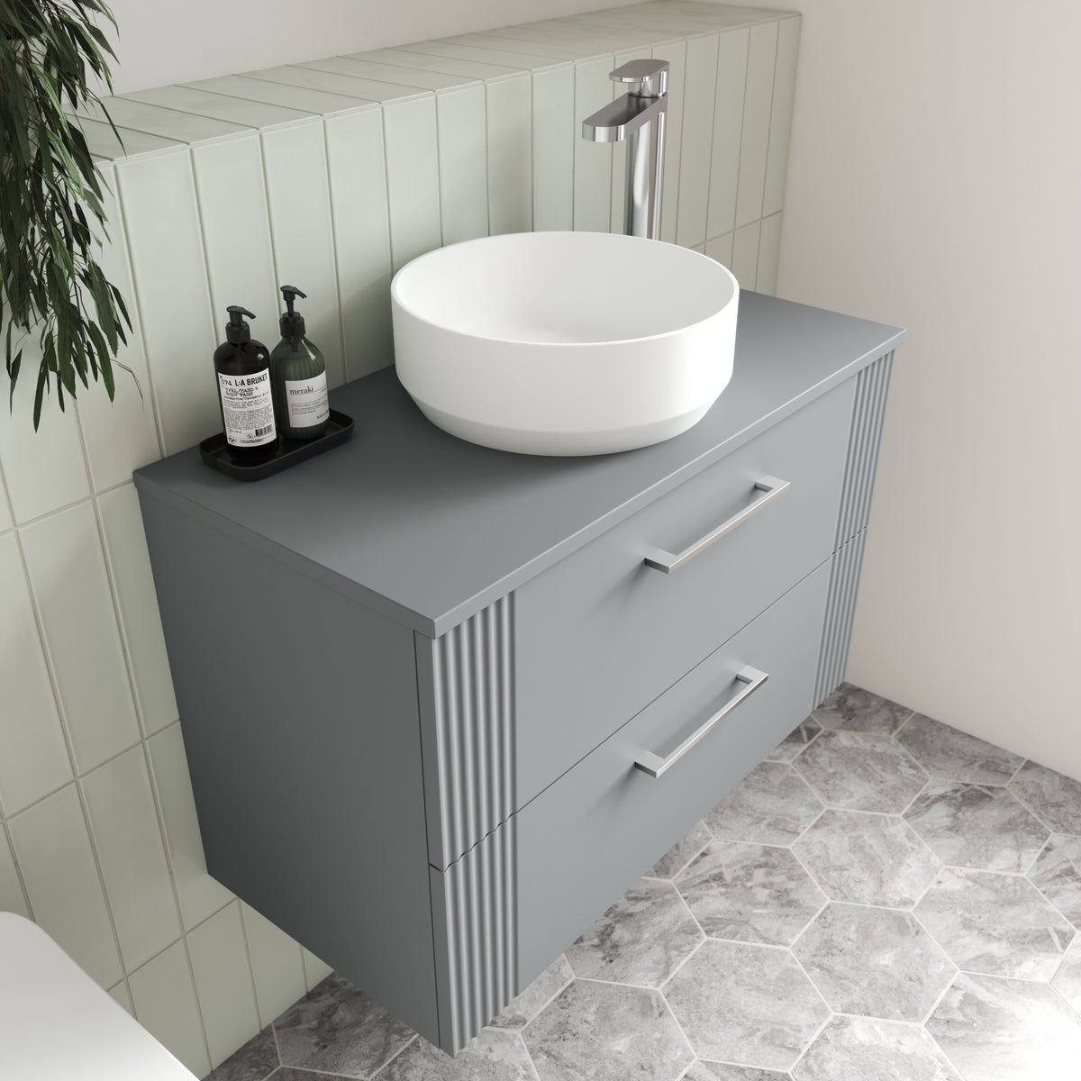Modern Splash 800mm Satin Grey 1 Drawer Wall Hung Vanity With Co-ordinating Worktop