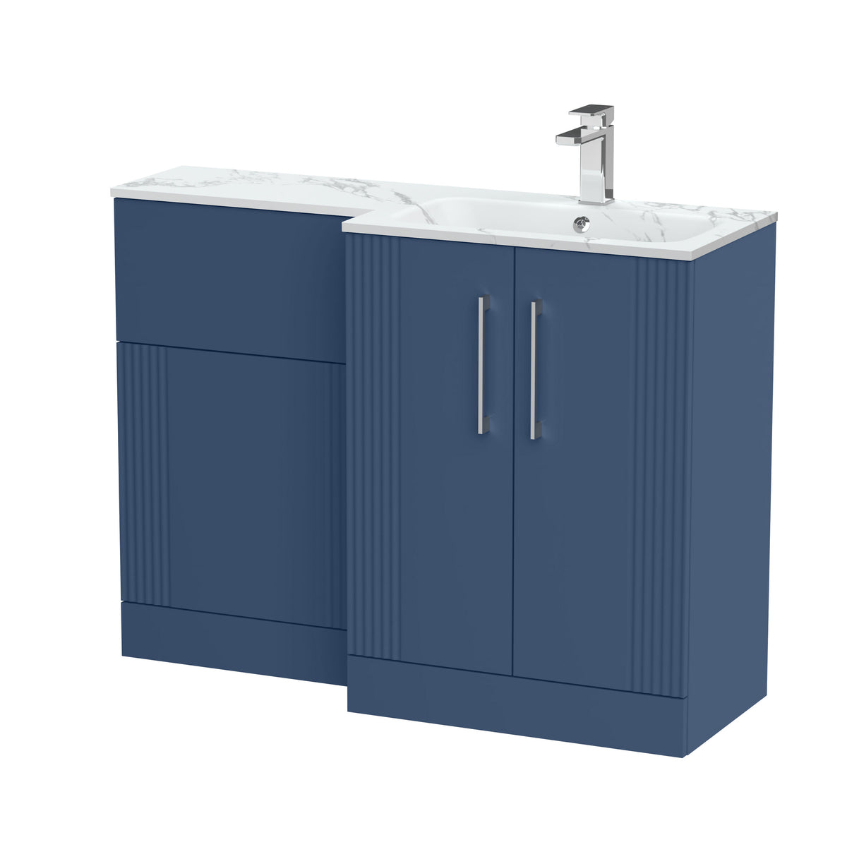 Modern Splash 1100mm Right-Hand 2 Door Satin Blue Floor Standing Combination Unit With Stone Basin