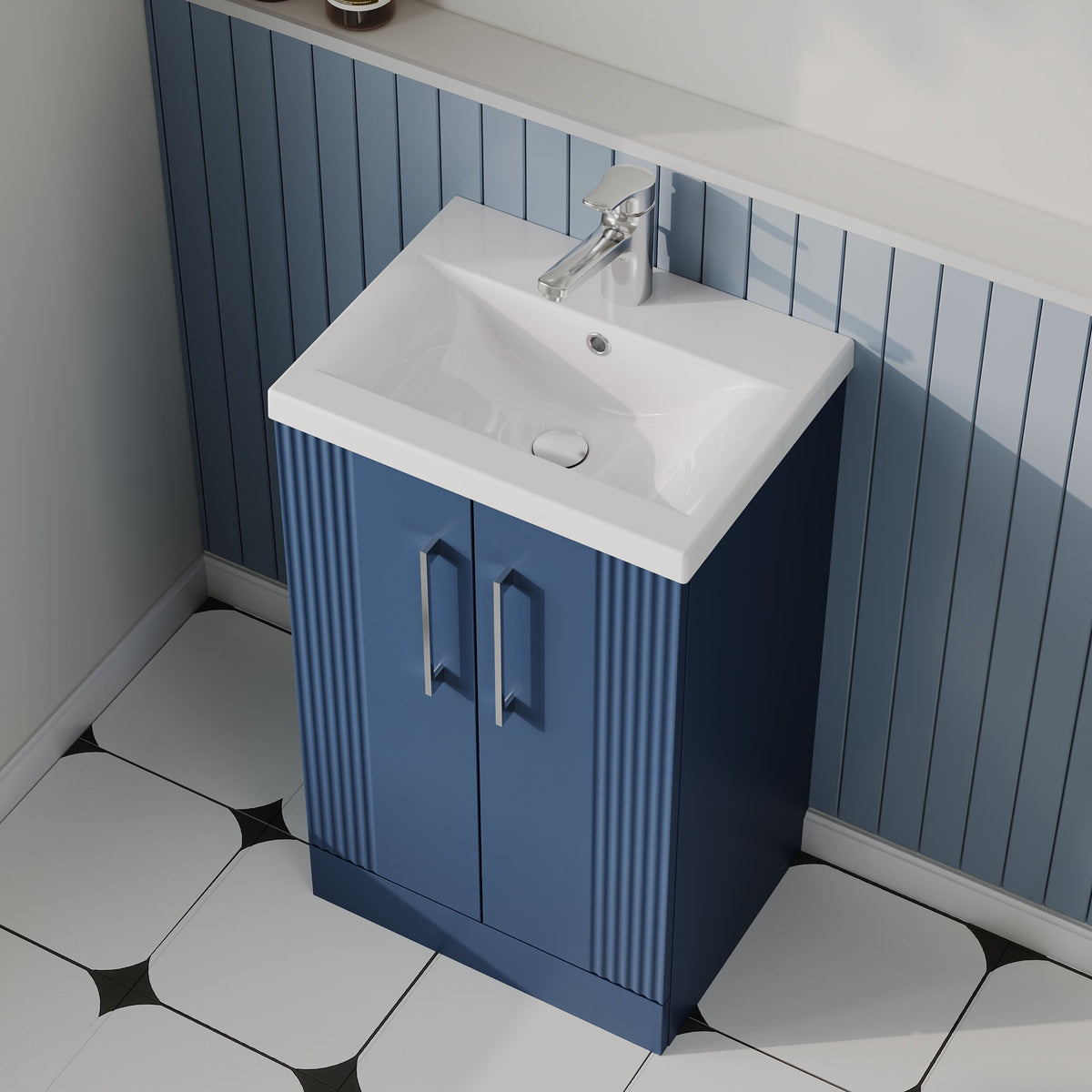 Modern Splash 500mm Satin Blue 2 Door Floor Standing Vanity Unit With Mid-Edge Basin