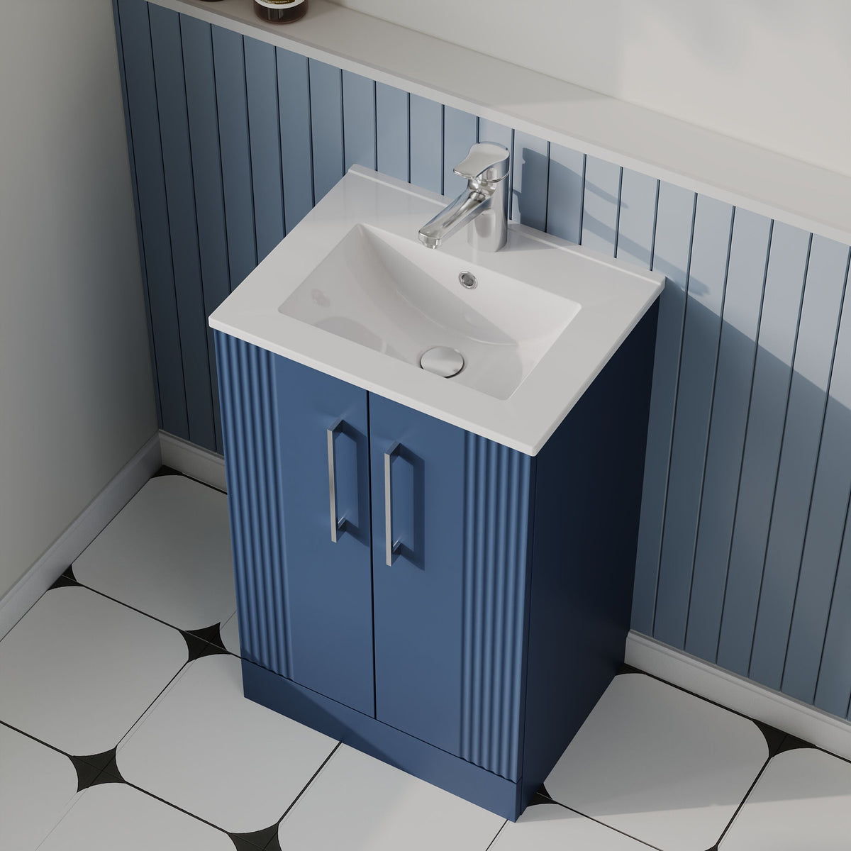 Modern Splash 500mm Satin Blue 2 Door Floor Standing Vanity Unit With Minimalist Basin