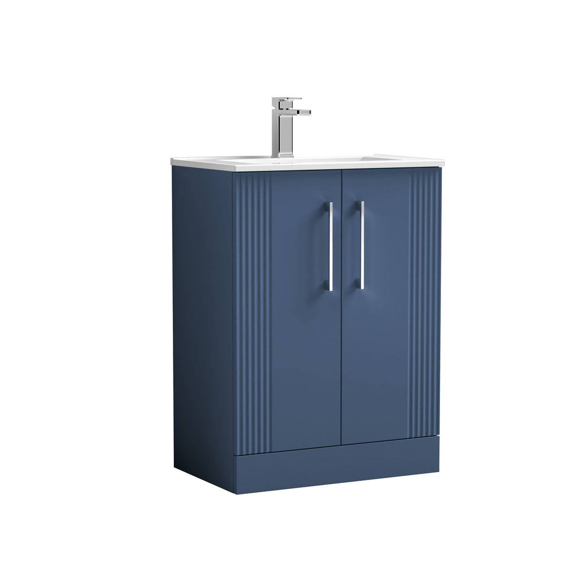 Modern Splash 600mm Satin Blue 2 Door Floor Standing Vanity Unit With Minimalist Basin
