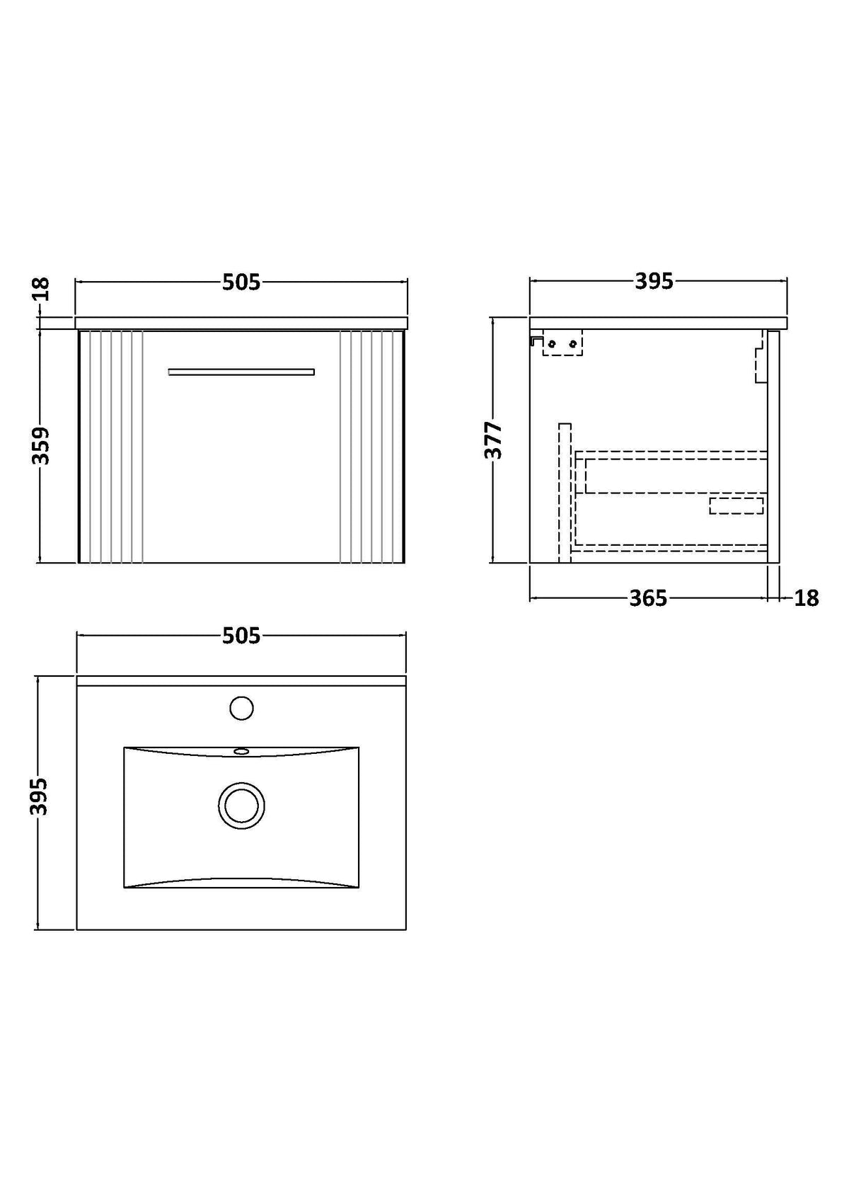 Modern Splash 500mm Satin Blue 1 Drawer Wall Hung Vanity Unit With Minimalist Basin