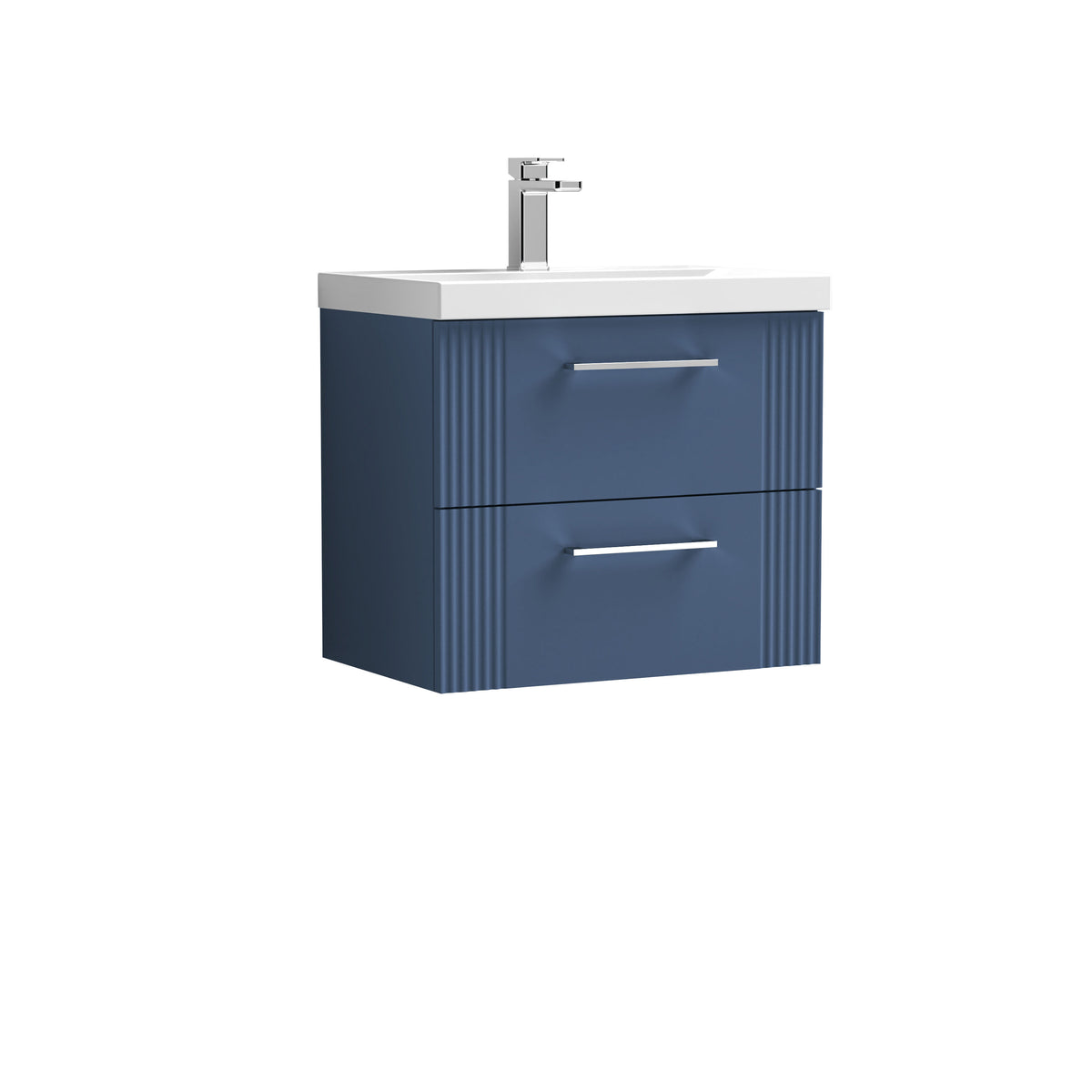 Modern Splash 600mm Satin Blue 2 Drawer Wall Hung Vanity Unit With Mid-Edge Basin