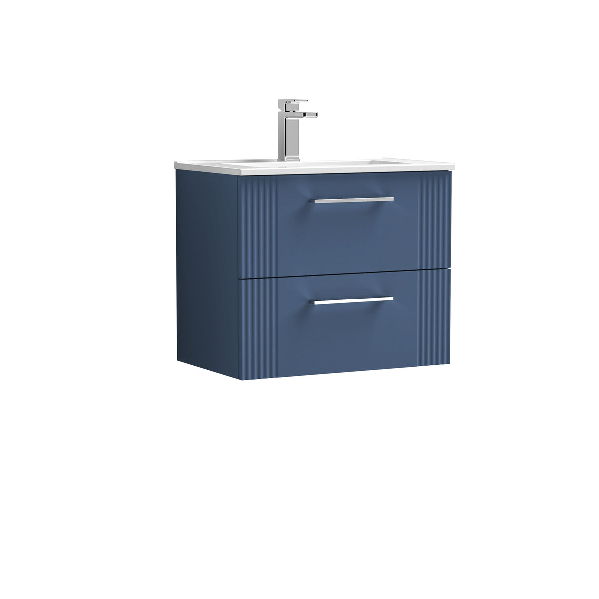 Modern Splash 600mm Satin Blue 2 Drawer Wall Hung Vanity Unit With Minimalist Basin