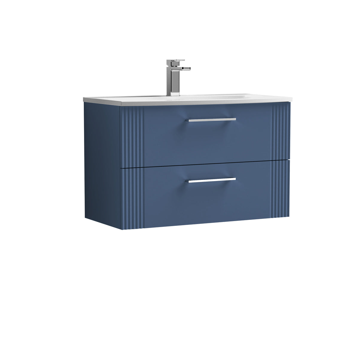 Modern Splash 800mm Satin Blue 2 Drawer Wall Hung Vanity Unit With Curved Basin