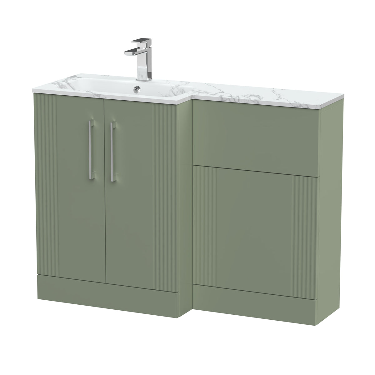 Modern Splash 1100mm Left-Hand 2 Door Satin Green Floor Standing Combination Unit With Stone Basin