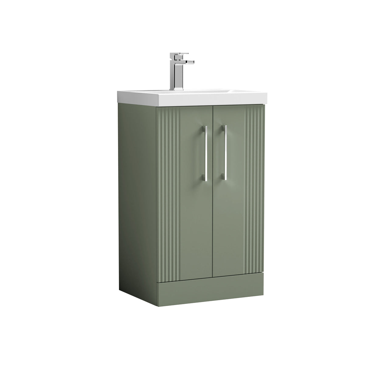 Modern Splash 500mm Satin Green 2 Door Floor Standing Vanity Unit With Mid-Edge Basin