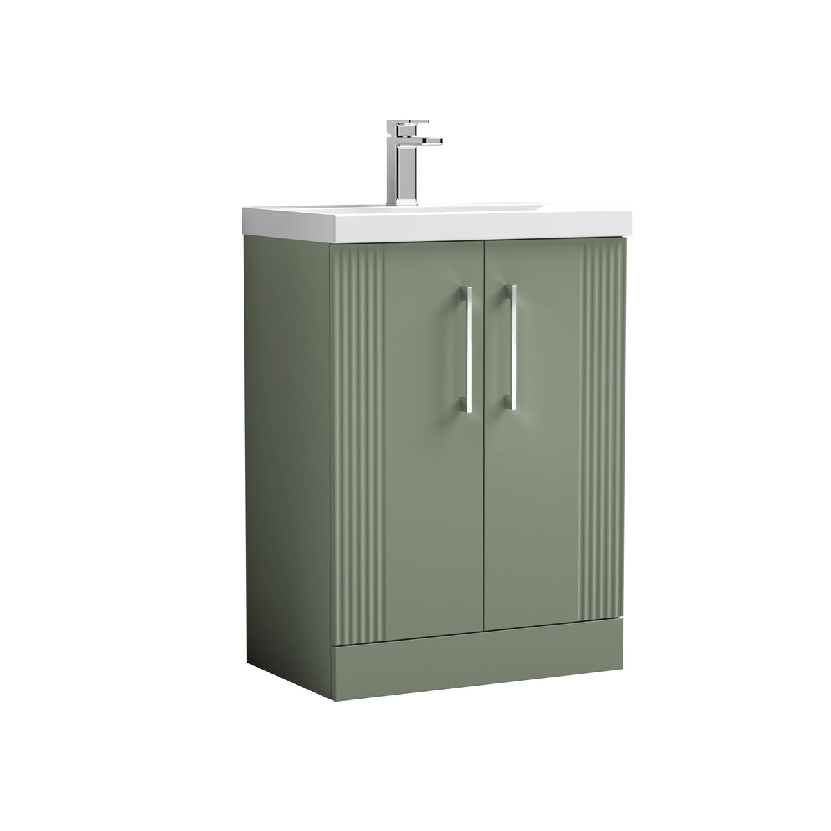 Modern Splash 600mm Satin Green 2 Door Floor Standing Vanity Unit With Mid-Edge Basin