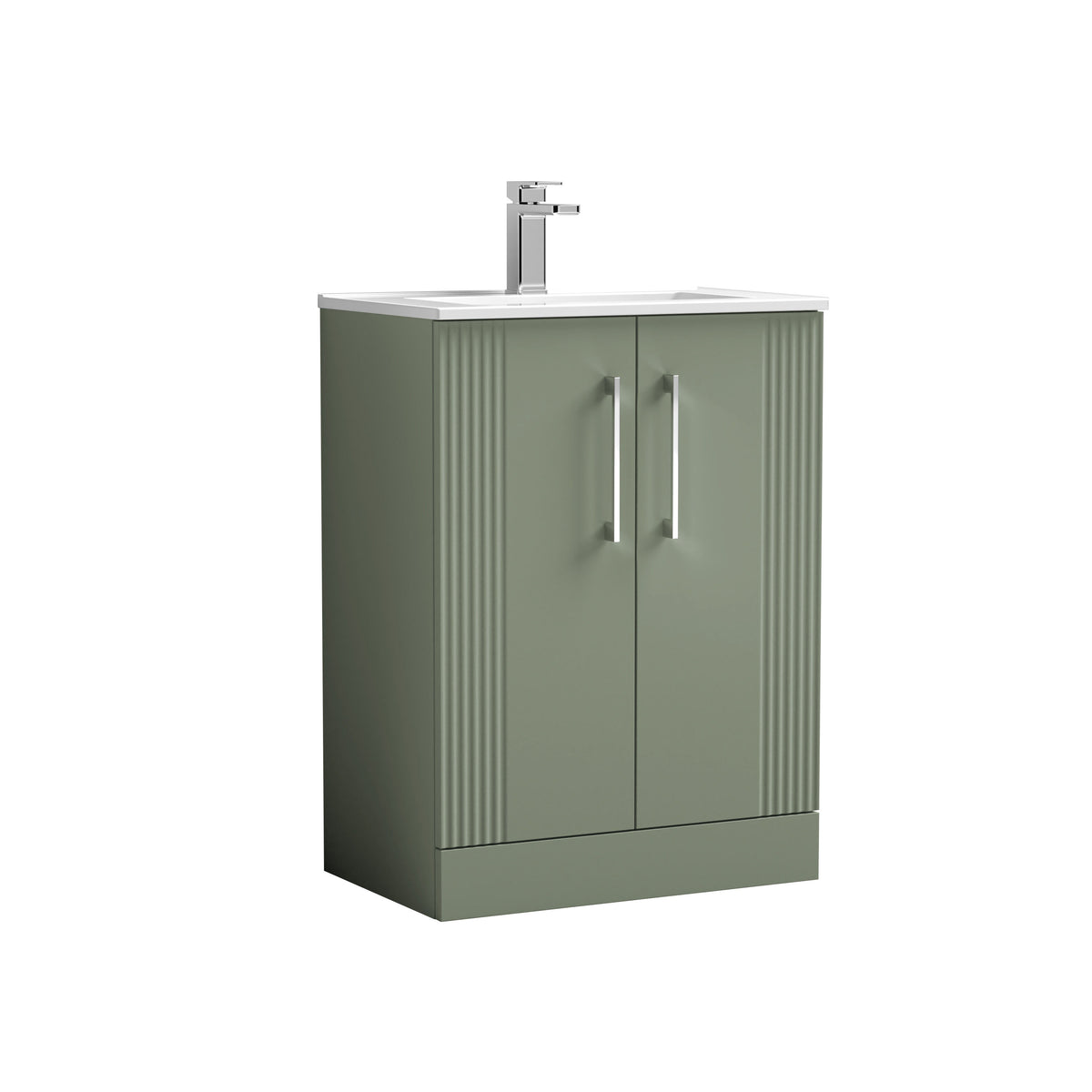 Modern Splash 600mm Satin Green 2 Door Floor Standing Vanity Unit With Minimalist Basin