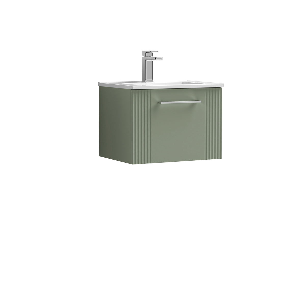 Modern Splash 500mm Satin Green 1 Drawer Wall Hung Vanity Unit With Minimalist Basin