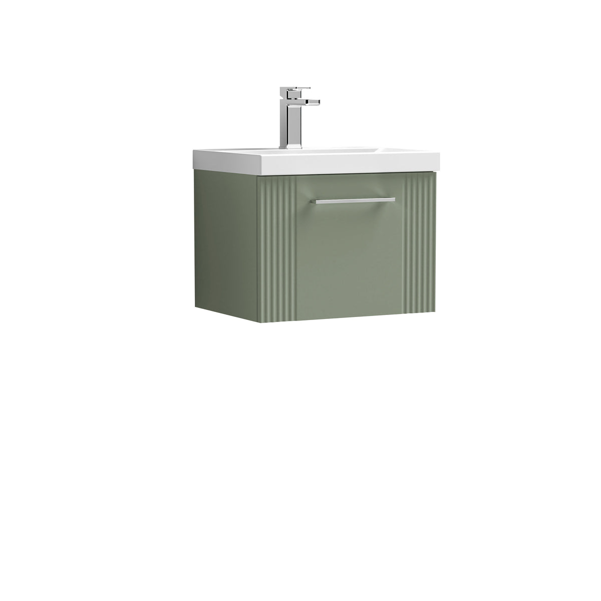 Modern Splash 500mm Satin Green 1 Drawer Wall Hung Vanity Unit With Thin Edge Basin