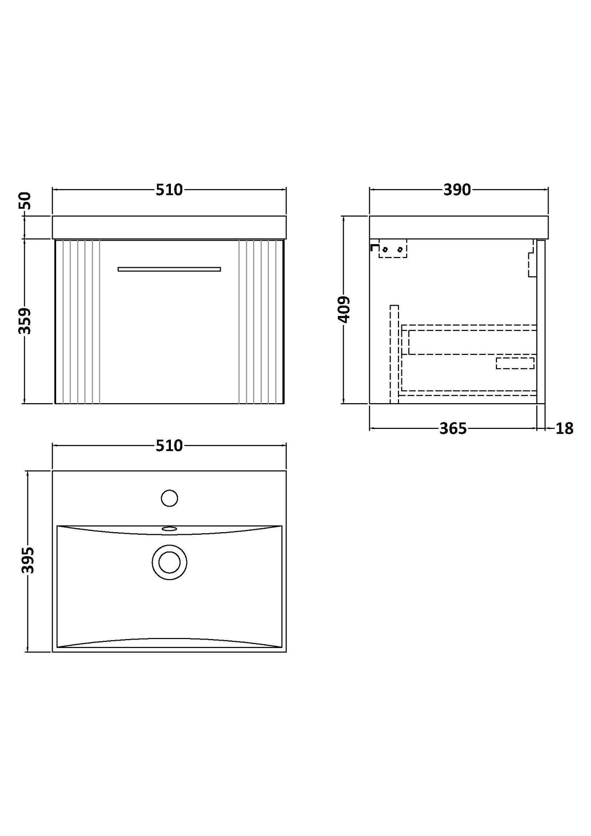Modern Splash 500mm Satin Green 1 Drawer Wall Hung Vanity Unit With Thin Edge Basin