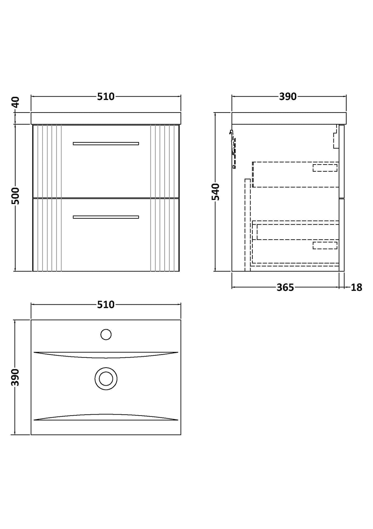 Modern Splash 500mm Satin Green 2 Drawer Wall Hung Vanity Unit With Mid-Edge Basin
