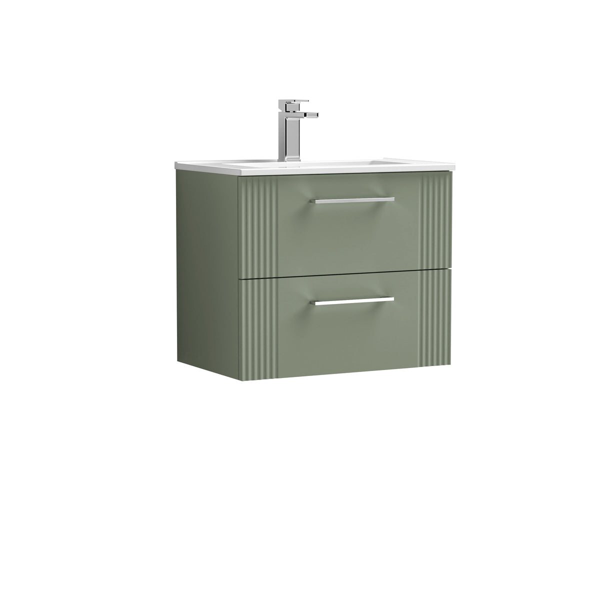 Modern Splash 600mm Satin Green 2 Drawer Wall Hung Vanity Unit With Minimalist Basin