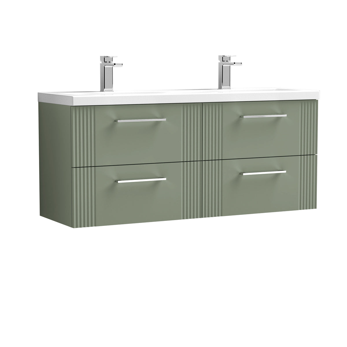 Modern Splash 1200mm Satin Green 4 Drawer Wall Hung Vanity Unit With 2 Tap Hole Ceramic Basin