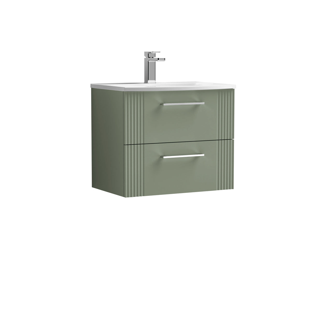 Modern Splash 600mm Satin Green 2 Drawer Wall Hung Vanity Unit With Curved Basin