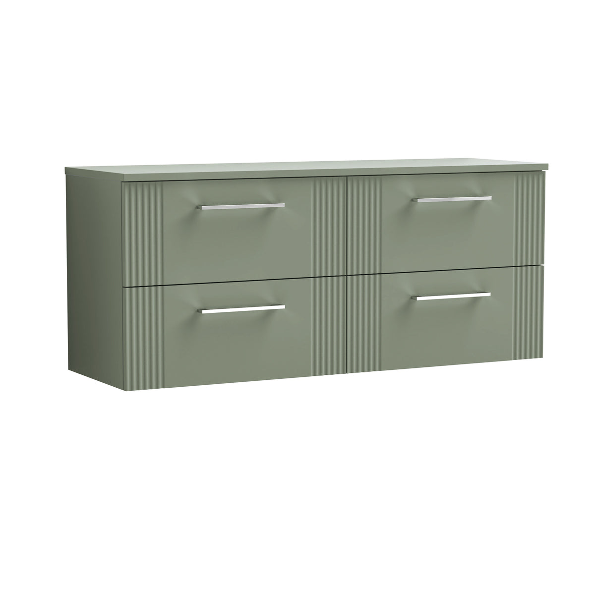 Modern Splash 1205mm Satin Green 4 Drawer Wall Hung Vanity Unit With Co-ordinating Worktop