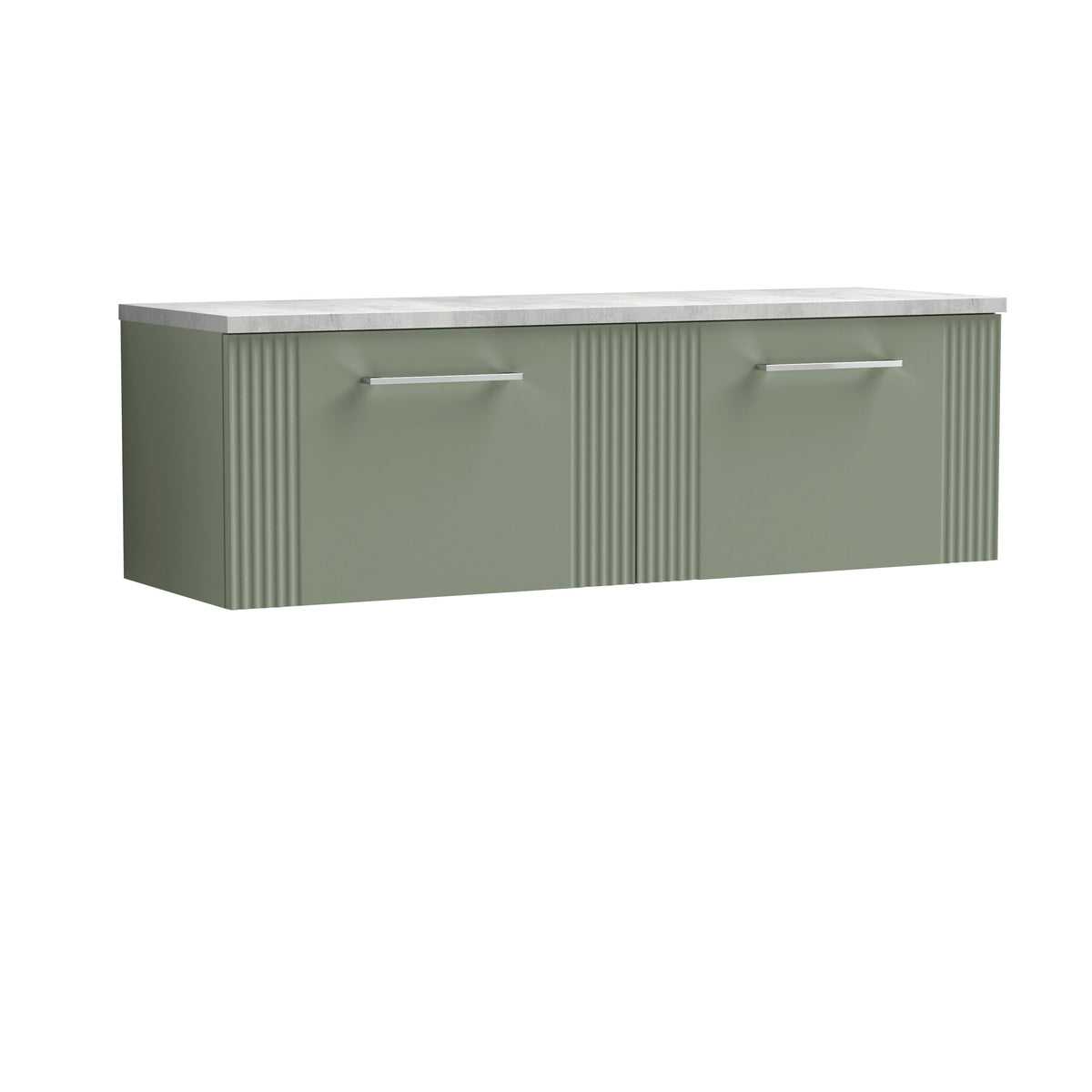 Modern Splash 1200mm Wall Hung Satin Green Part Fluted Vanity Unit With Bellato Grey Worktop