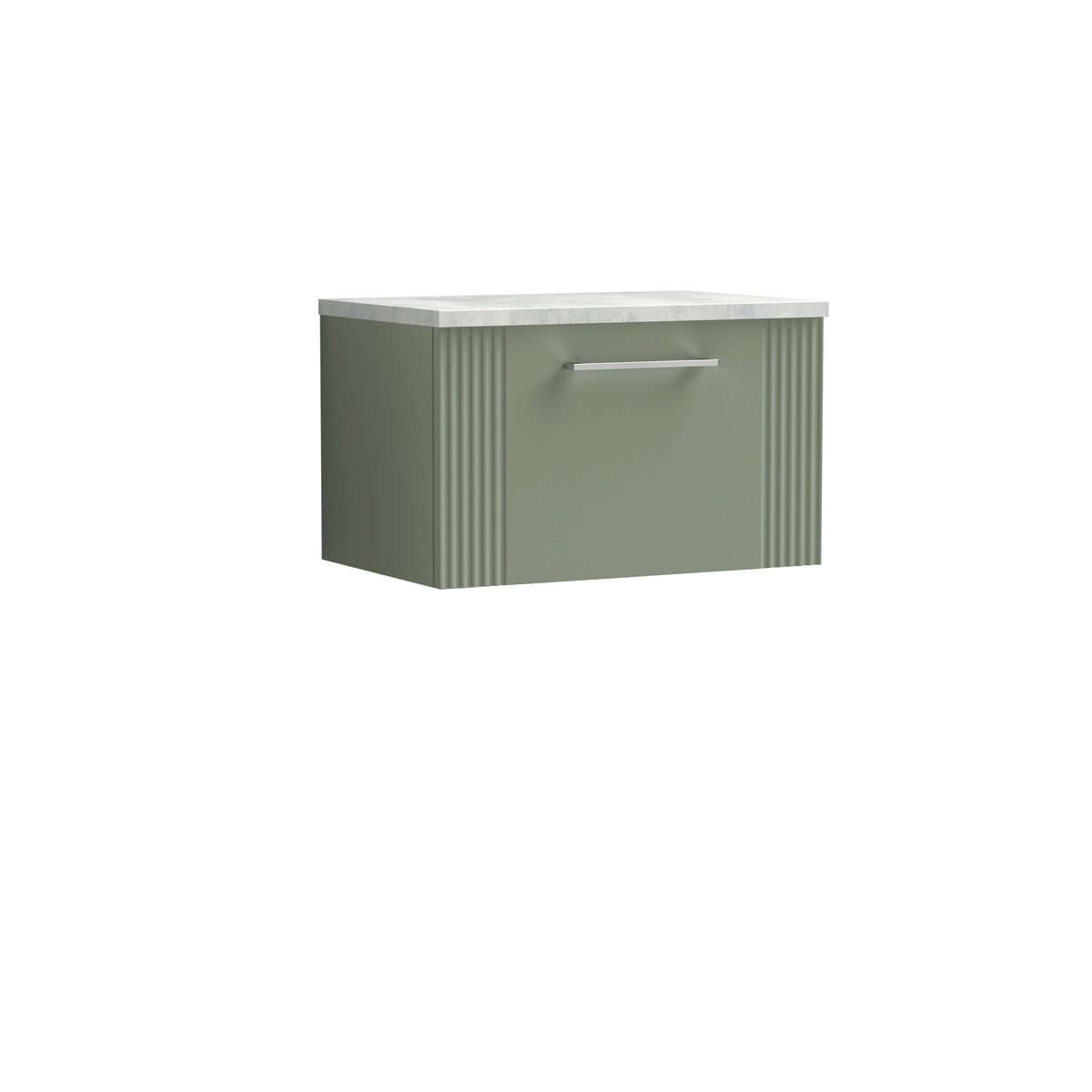 Modern Splash 600mm Satin Green 1 Drawer Wall Hung Vanity With Bellato Grey Worktop