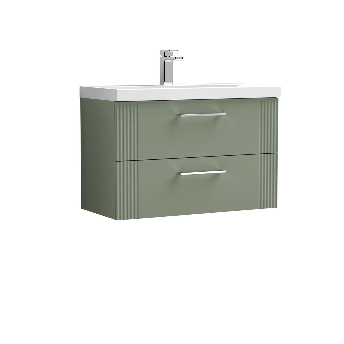 Modern Splash 800mm Satin Green 2 Drawer Wall Hung Vanity Unit With Mid-Edge Basin