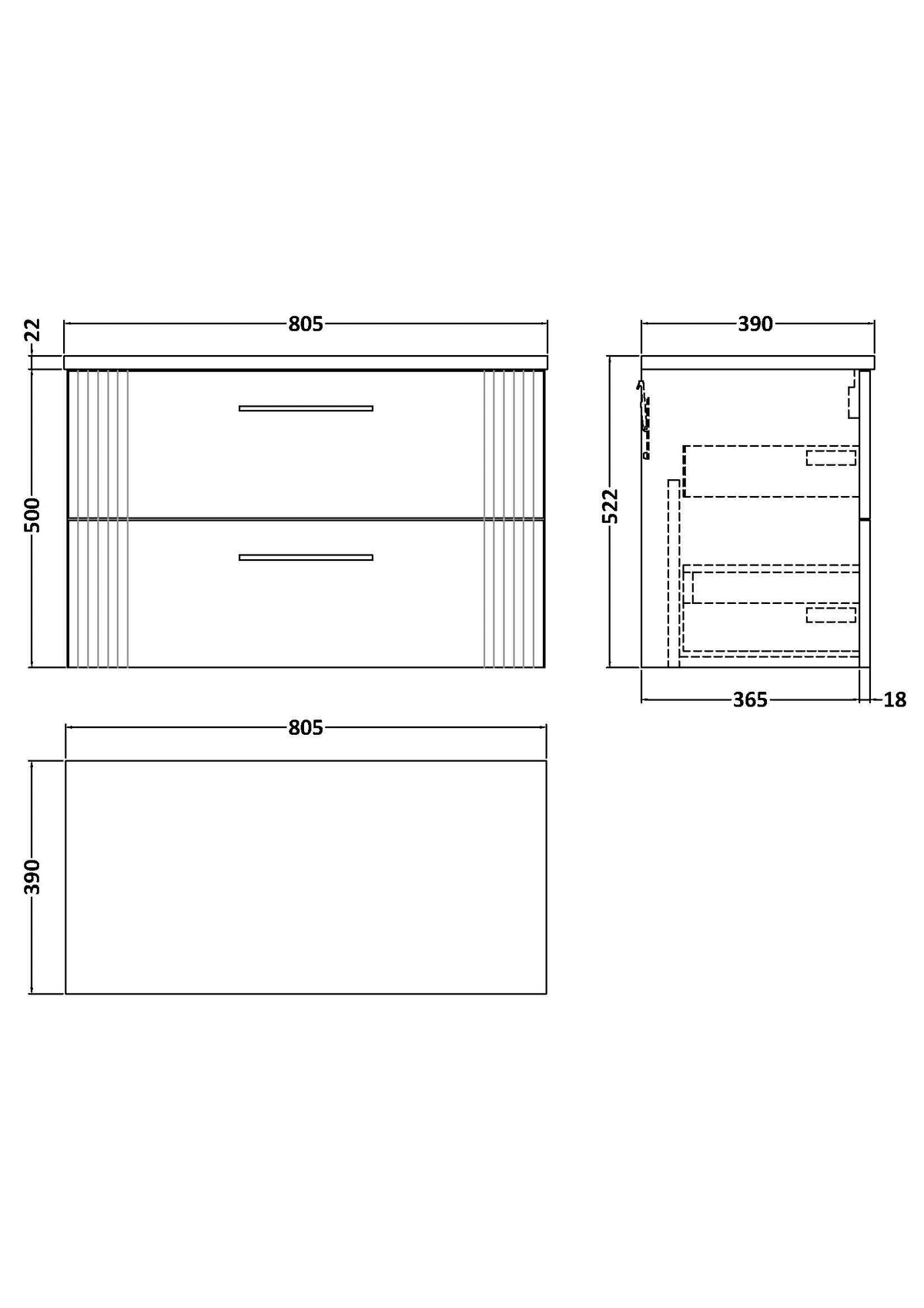Modern Splash 800mm Satin Green Art Deco 2 Drawer Wall Hung Vanity With Bellato Grey Worktop