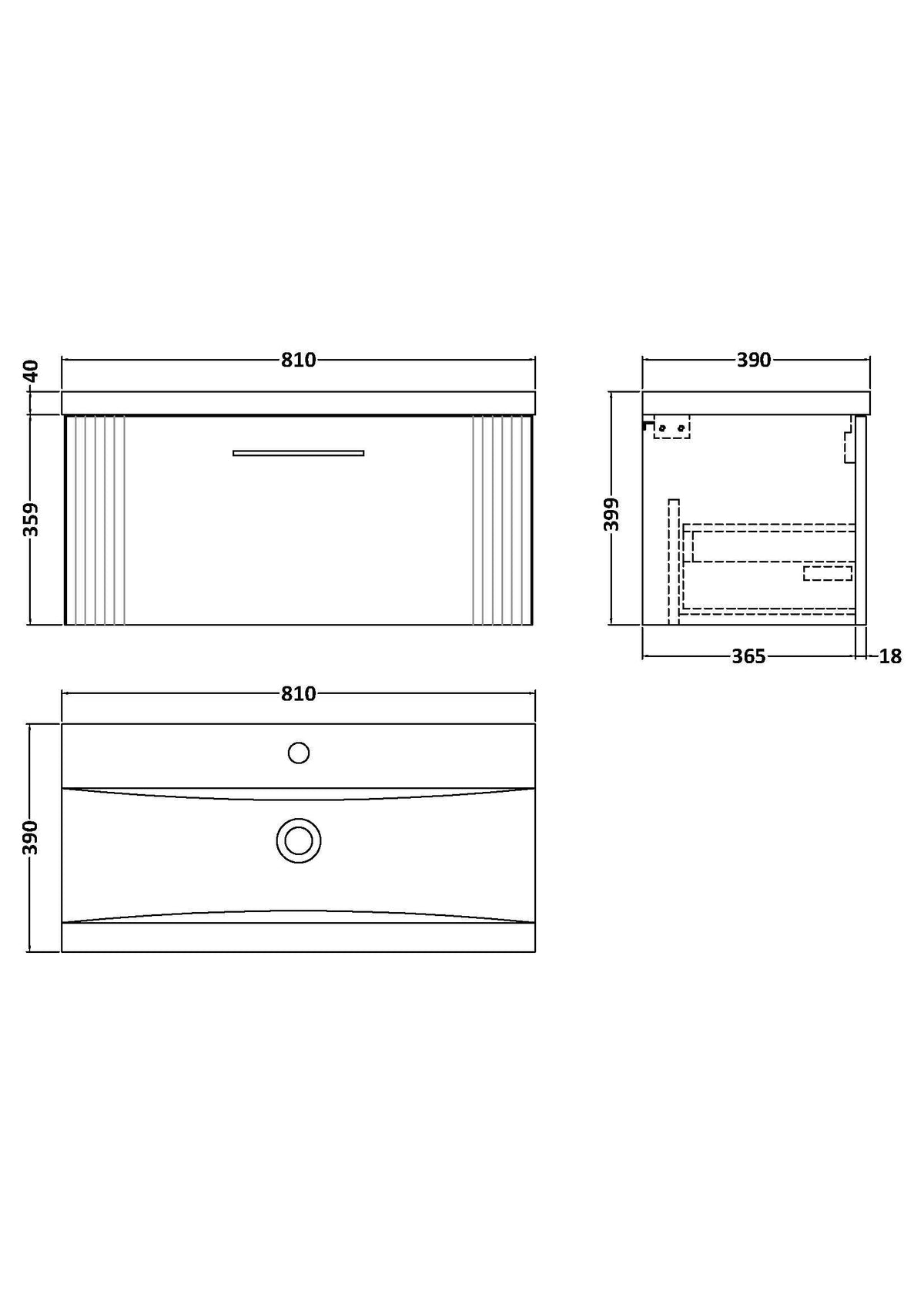 Modern Splash 800mm Satin Green 1 Drawer Wall Hung Vanity Unit With Mid-Edge Basin