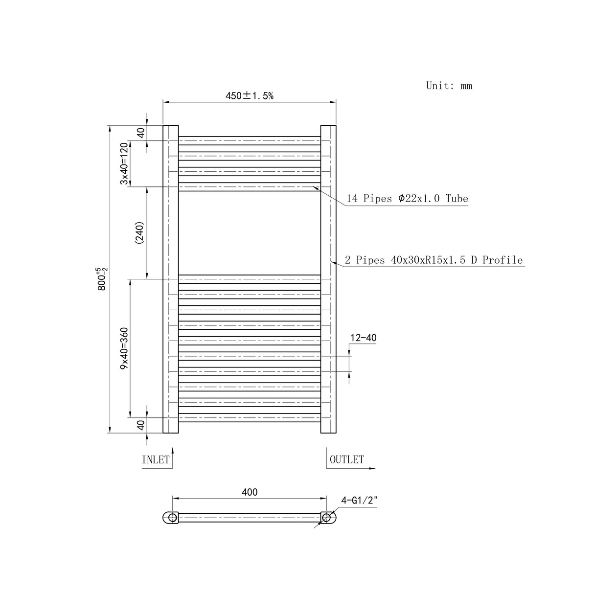 Matt black Small bathroom towel radiator