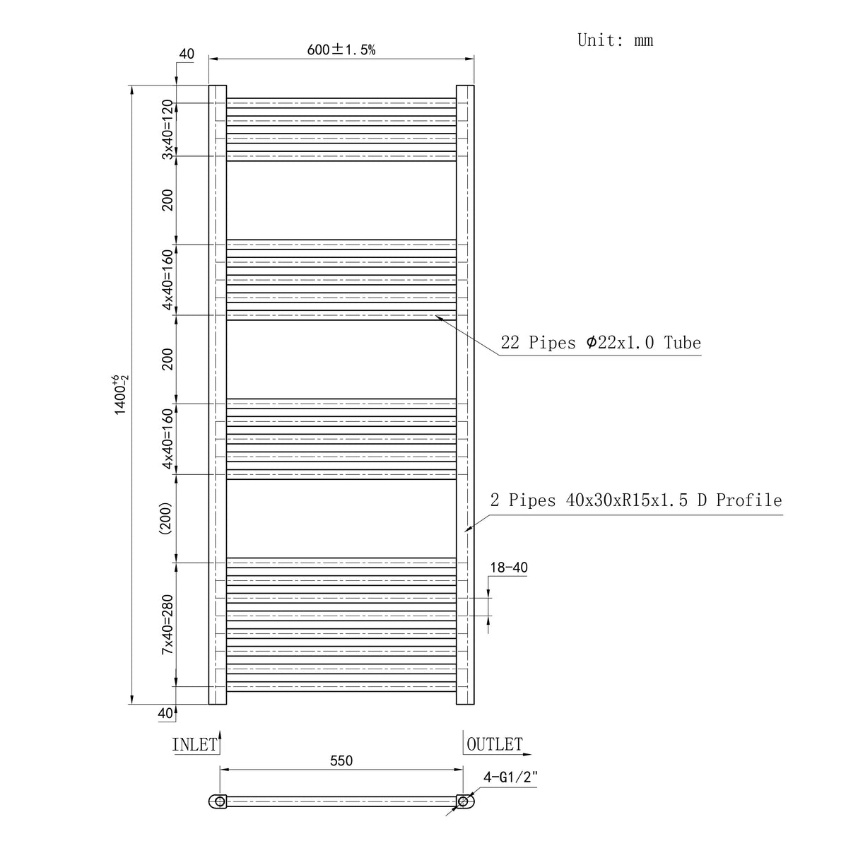 Matt Black Bathroom Central Heating Towel Rail Straight Designer Ladder Radiator Warmer