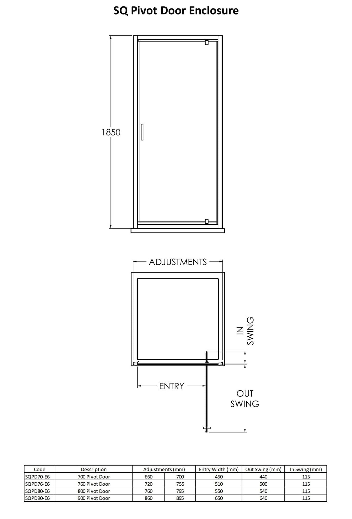 Modern Splash choice Ensky 760mm Matt Black Pivot Shower Door