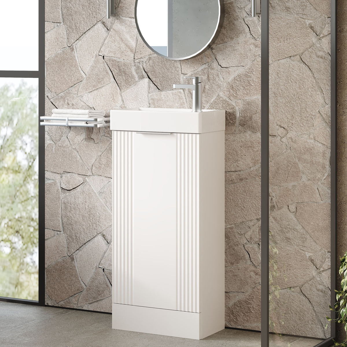 Modern Splash 400mm Stain White 1 Door Flo0r Standing Compact Vanity Unit With Basin