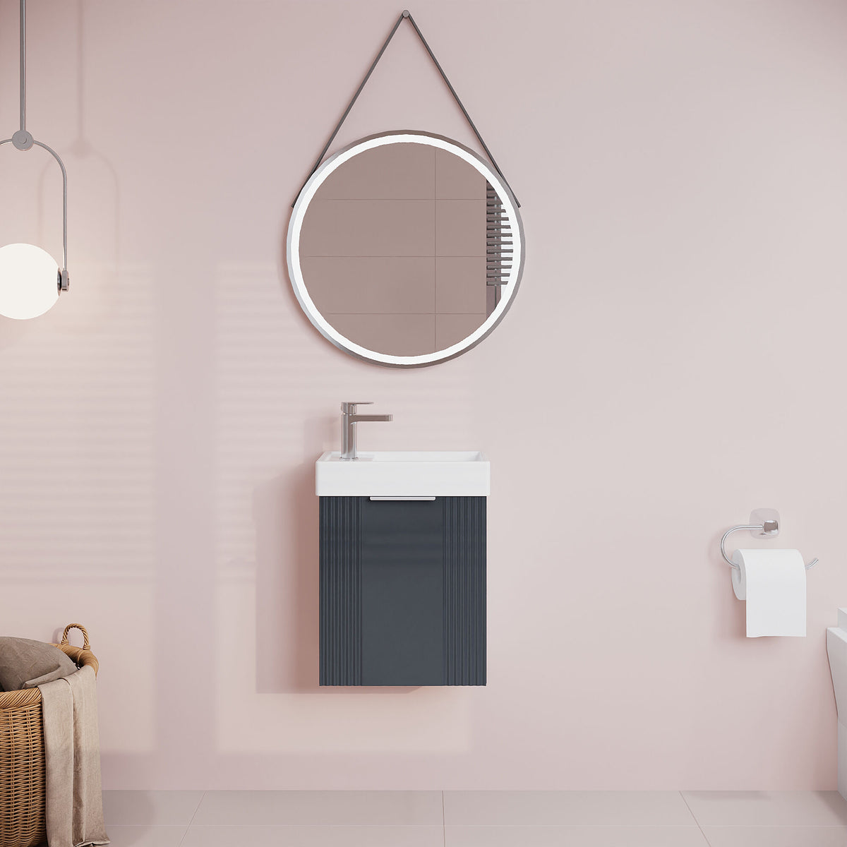 Modern Splash Compact 400mm Soft Black 1 Door Wall Hung Vanity Unit With Ceramic Basin