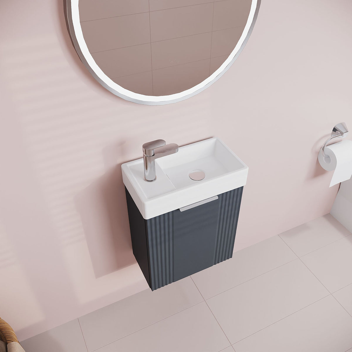 Modern Splash Compact 400mm Soft Black 1 Door Wall Hung Vanity Unit With Ceramic Basin
