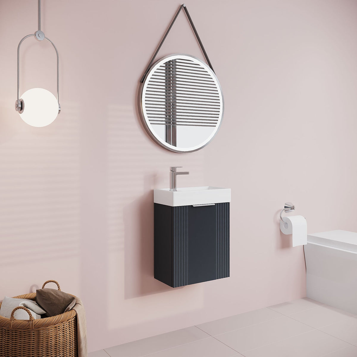Modern Splash Compact 400mm Soft Black 1 Door Wall Hung Vanity Unit With Ceramic Basin