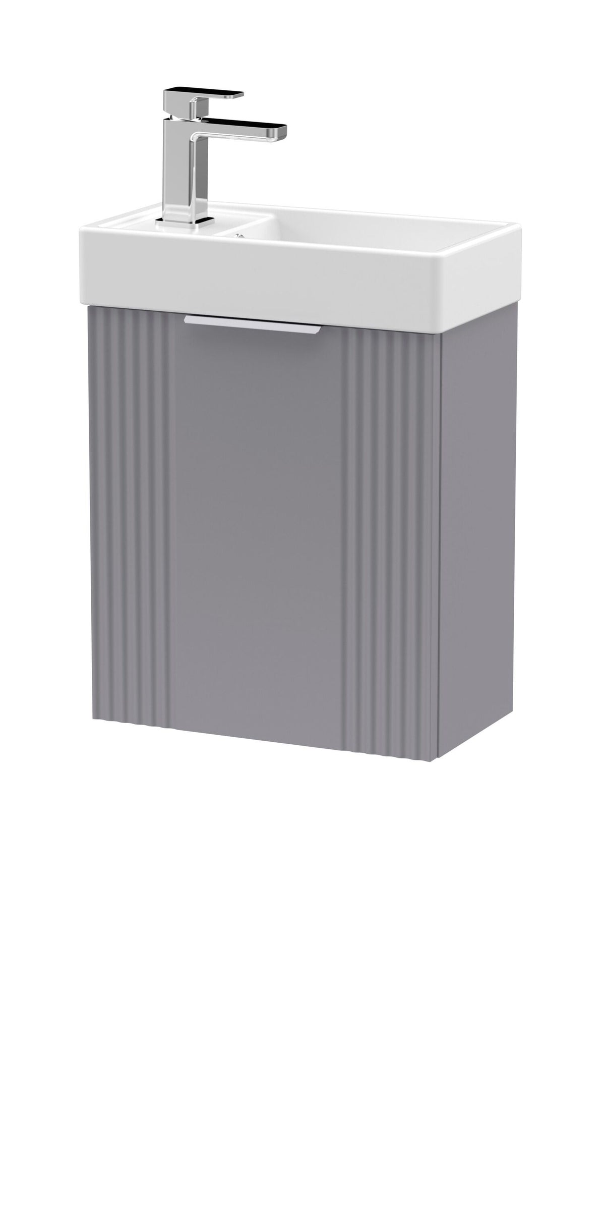 Modern Splash Compact 400mm Satin Grey 1 Door Wall Hung Vanity Unit With Ceramic Basin