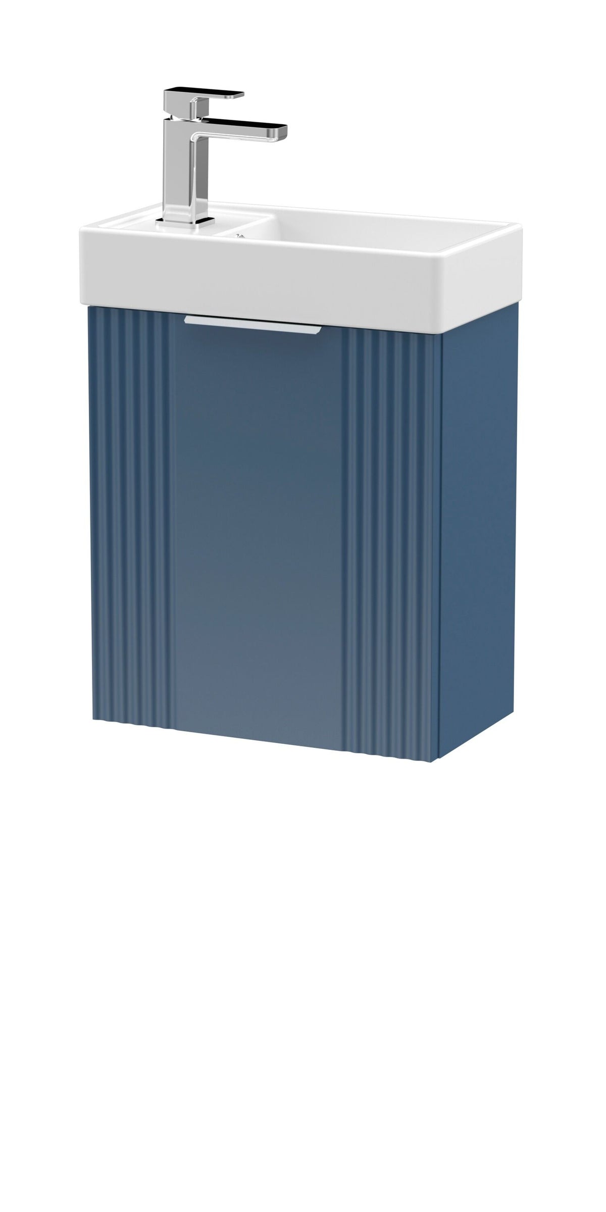 Modern Splash Compact 400mm Satin Blue 1 Door Wall Hung Vanity Unit With Ceramic Basin