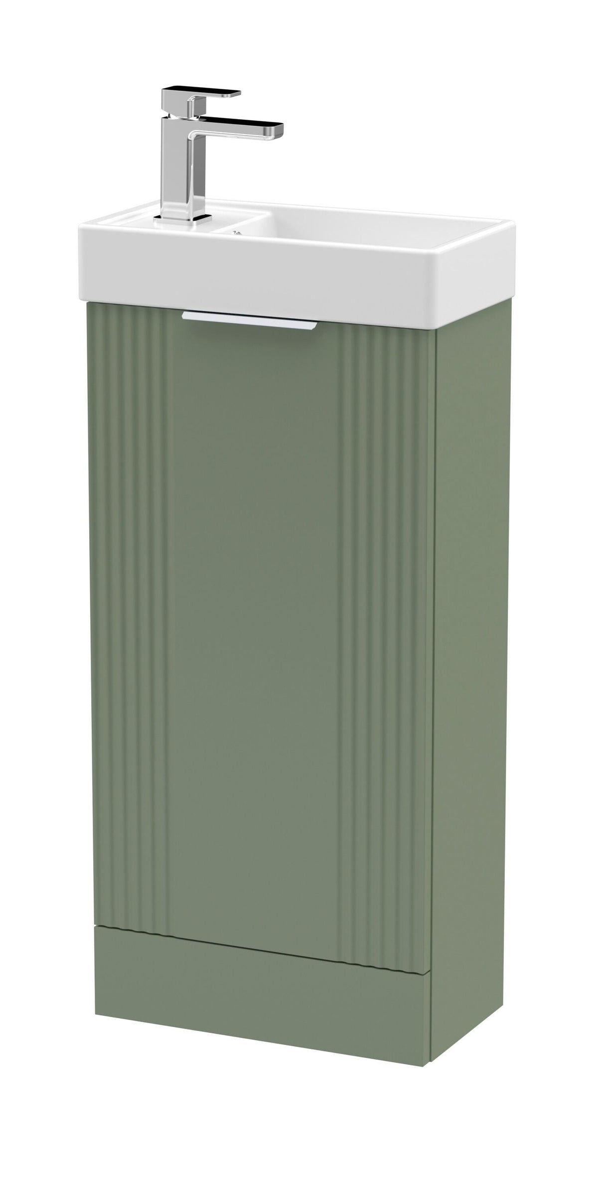Modern Splash Compact 400mm Satin Green 1 Door Floor Standing Vanity Unit With Ceramic Basin