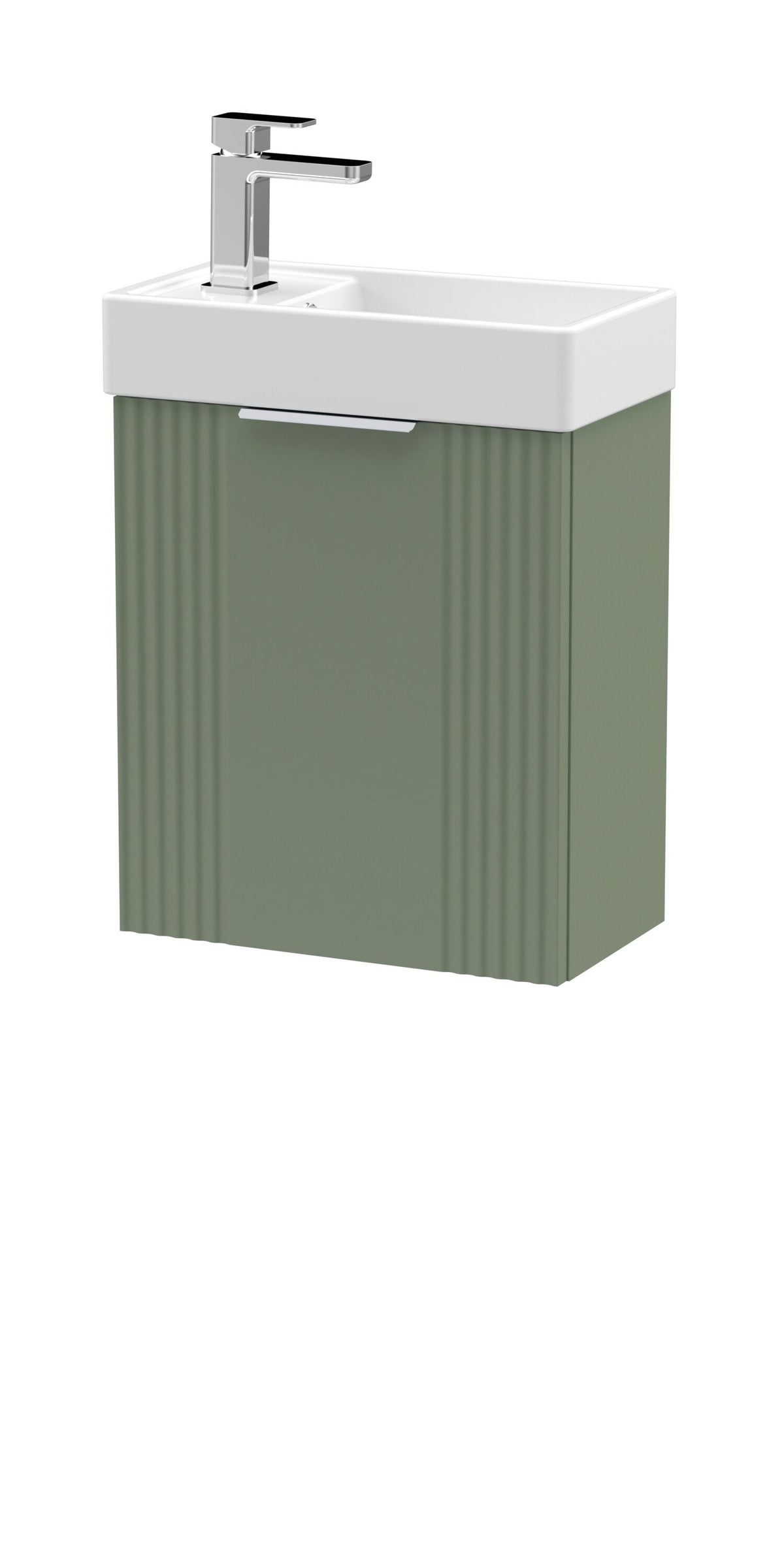 Modern Splash Compact 400mm Satin Green 1 Door Wall Hung Vanity Unit With Ceramic Basin