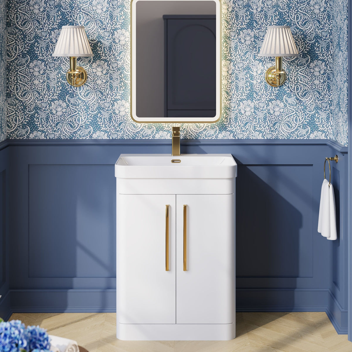 Modern Splash 600mm Gloss White 2 Door Floor Standing Vanity Unit With Thin Edge Basin