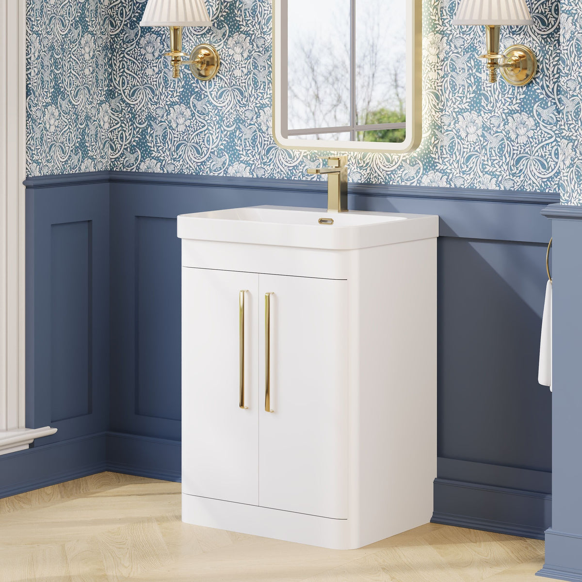 Modern Splash 600mm Gloss White 2 Door Floor Standing Vanity Unit With Thin Edge Basin