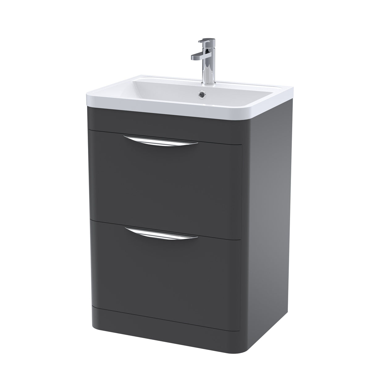 Modern Splash Parade 600mm Soft Black 2 Drawer Floor Standing Vanity Unit With Basin