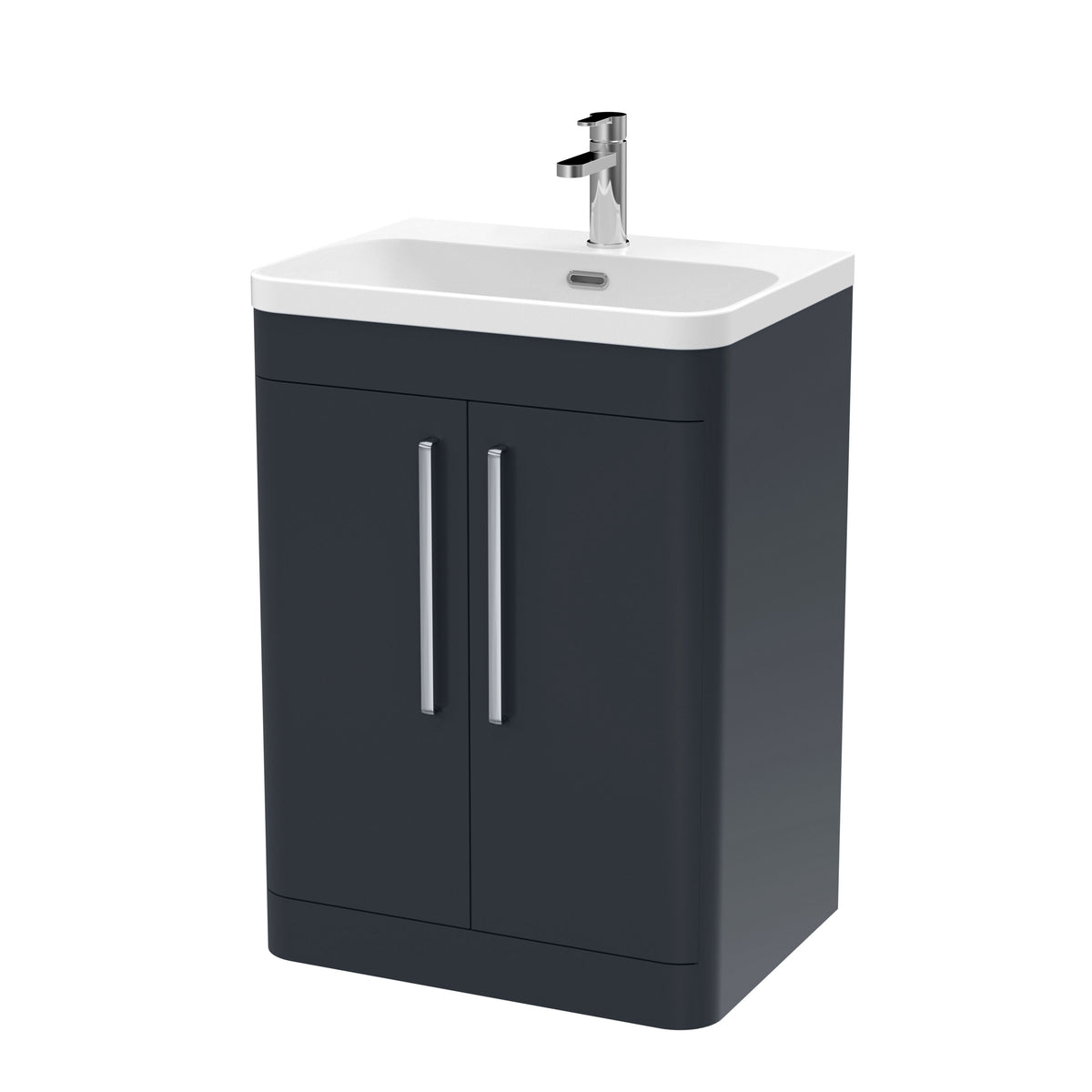 Modern Splash 600mm Soft Black 2 Door Floor Standing Vanity Unit With Thin Edge Basin