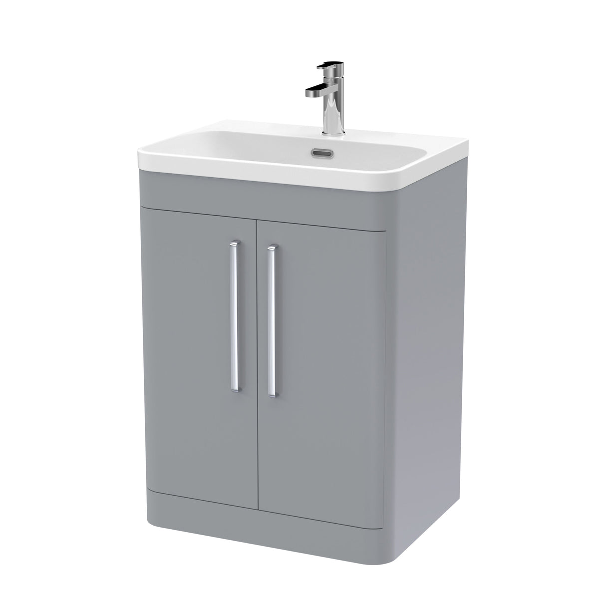 Modern Splash 600mm Satin Grey 2 Door Floor Standing Vanity Unit With Thin Edge Basin