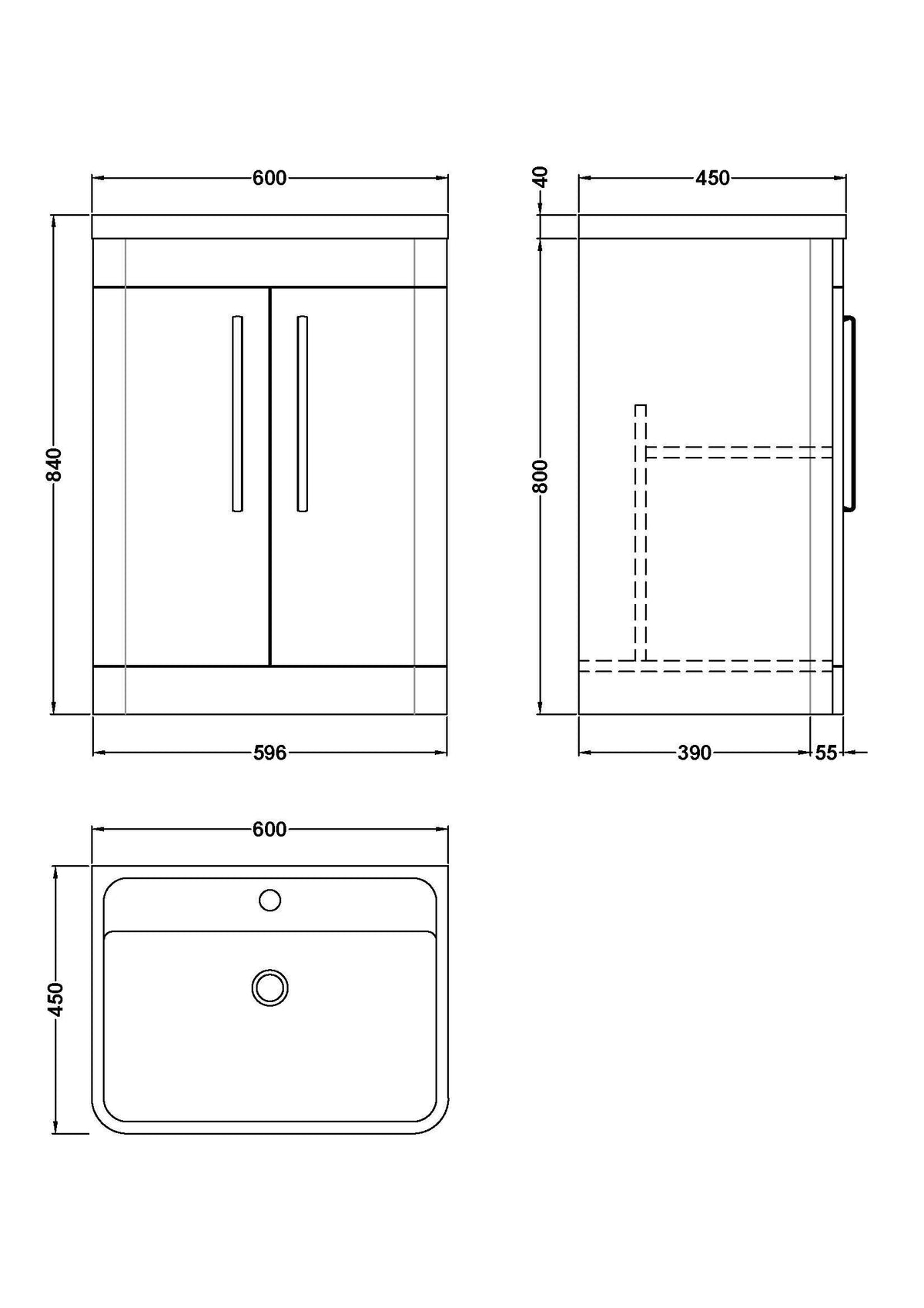 Modern Splash 600mm Satin Green 2 Door Floor Standing Vanity Unit With Polymarble Basin