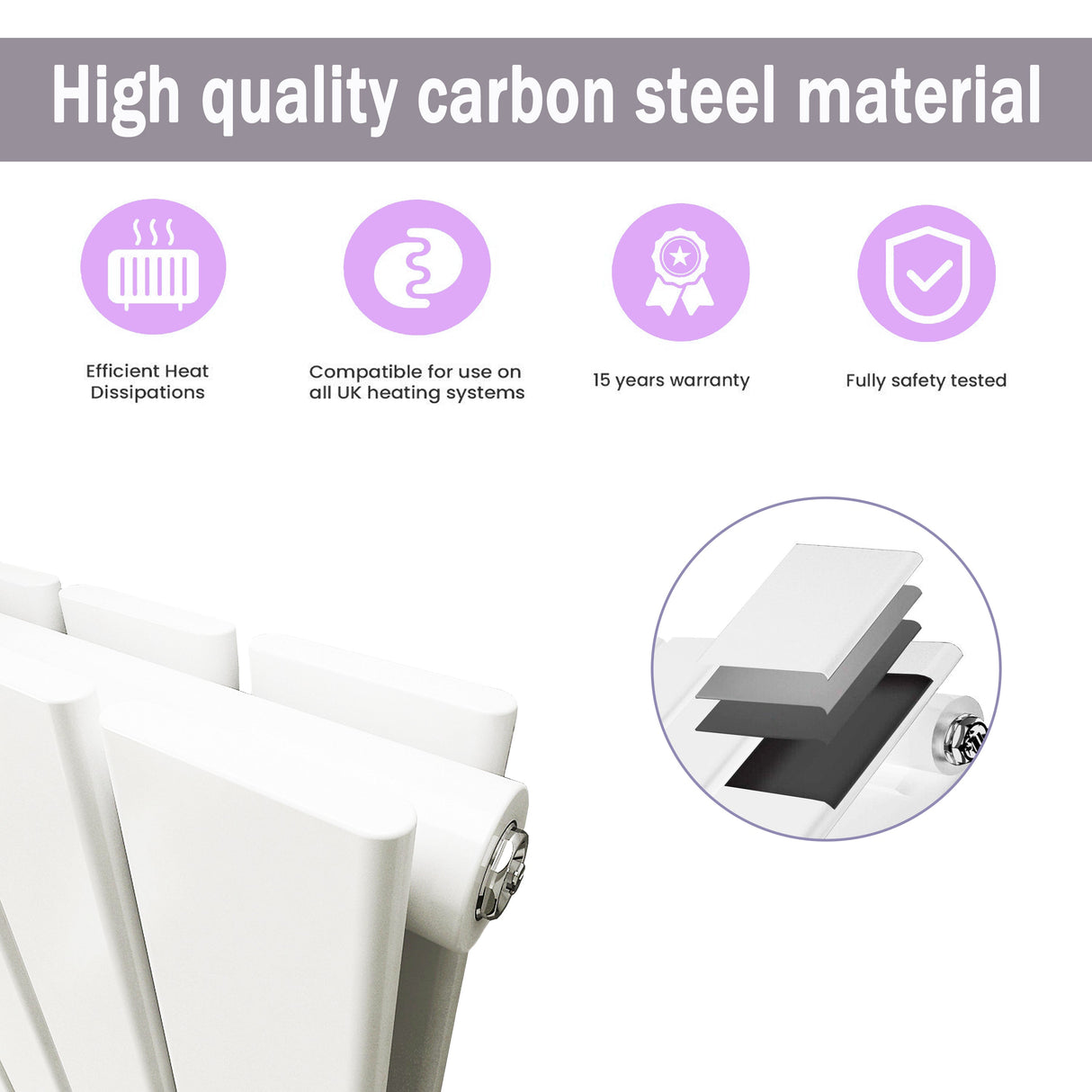 Modern Splash Flat Panel White Radiator Horizontal 600x1428mm Double