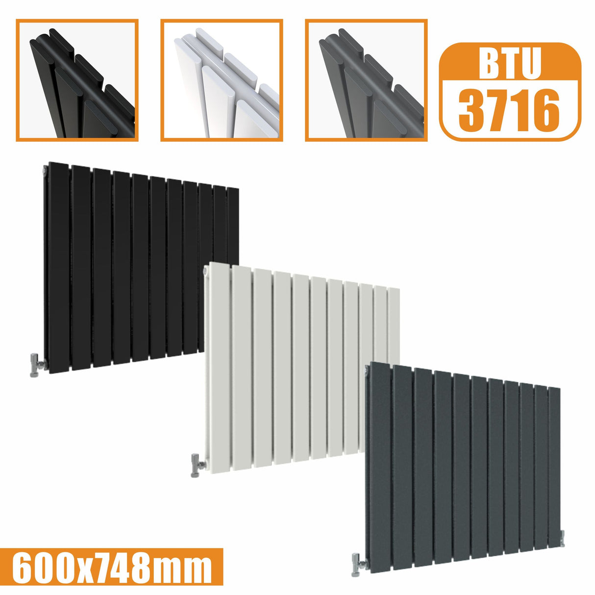 Modern Splash Flat Panel White Radiator Horizontal 600x748mm Double
