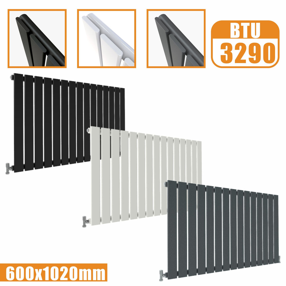 Modern Splash Flat Panel Anthracite Radiator Horizontal 600x1020mm Single