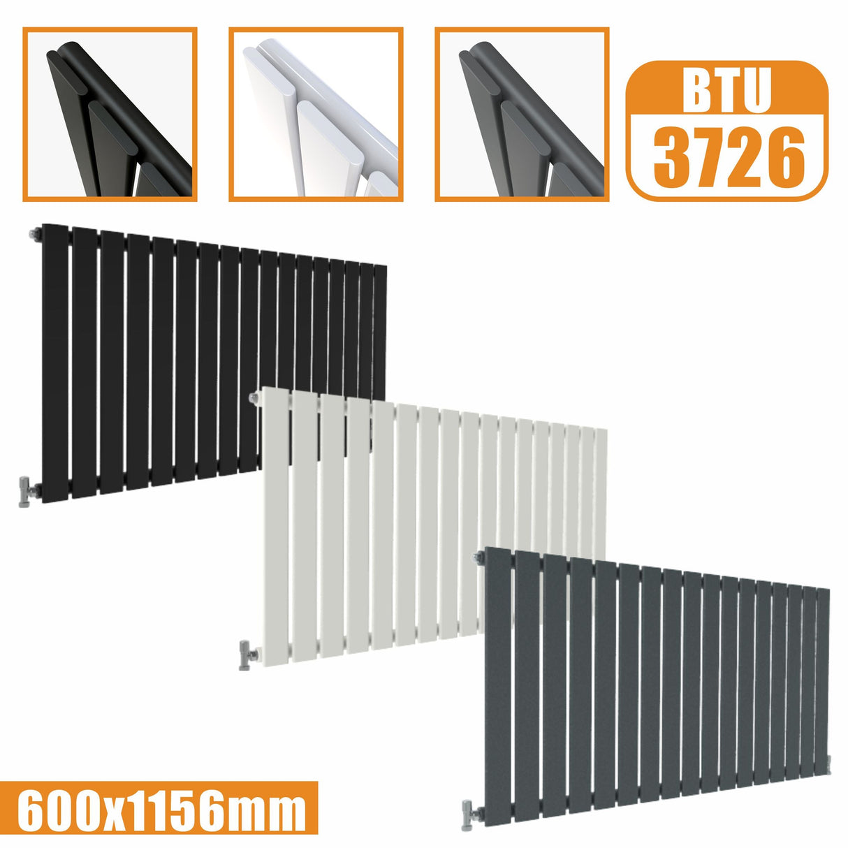 Modern Splash Flat Panel Anthracite Radiator Horizontal 600x1156mm Single