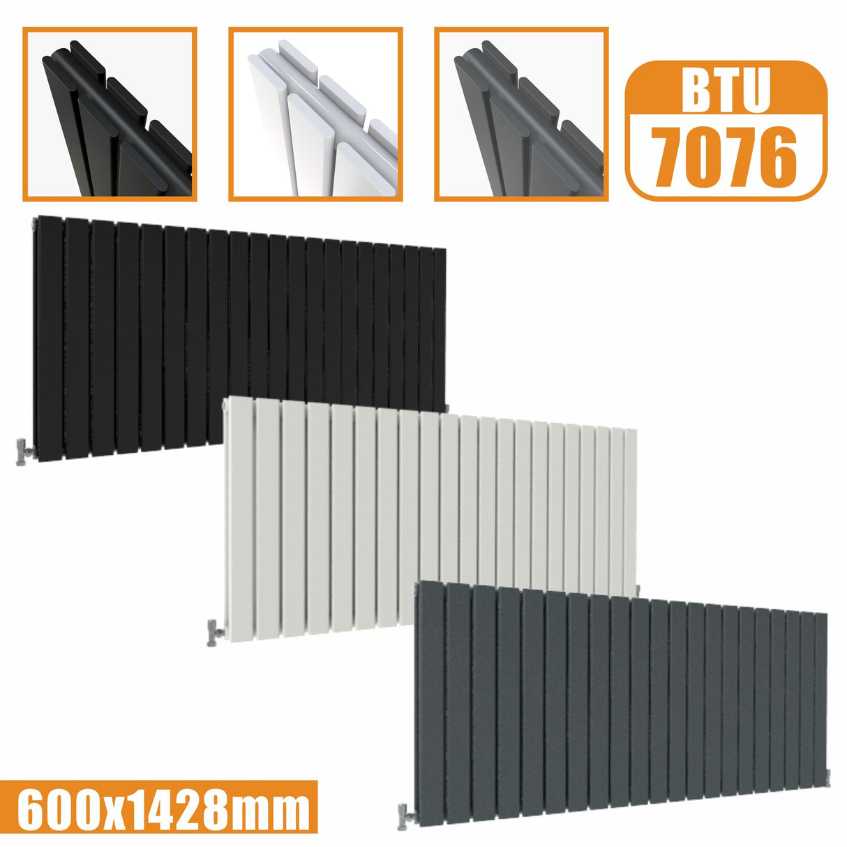 Modern Splash Flat Panel Anthracite Radiator Horizontal 600x1428mm Double
