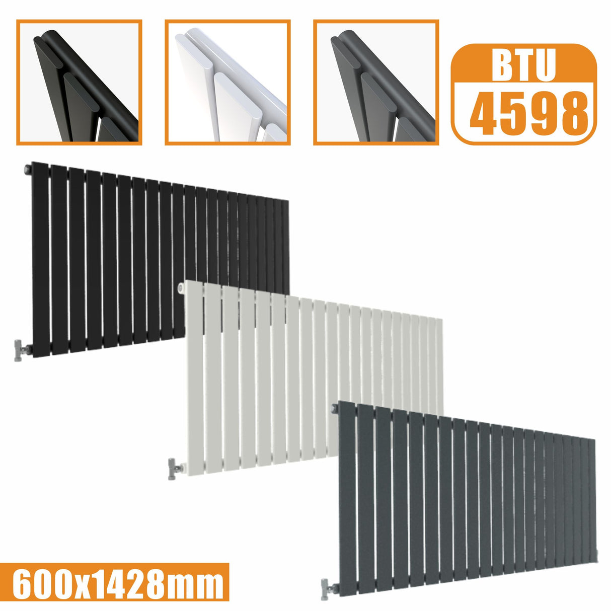 Modern Splash Flat Panel Anthracite Radiator Horizontal 600x1428mm Single